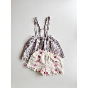 Lot of 2 Girls' ZARA Bottom - Gingham Suspender Skirt & Gauze Shorts, Size 4-5
